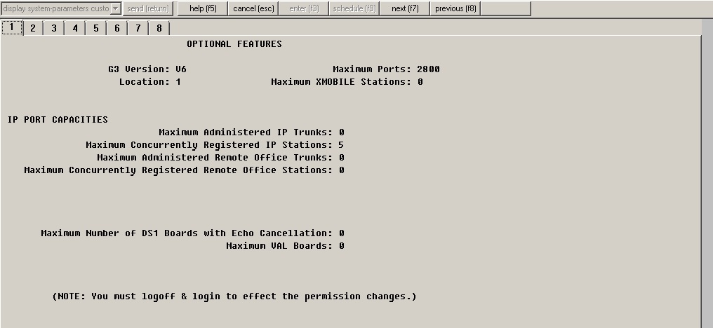 dsplay system-parameters customer